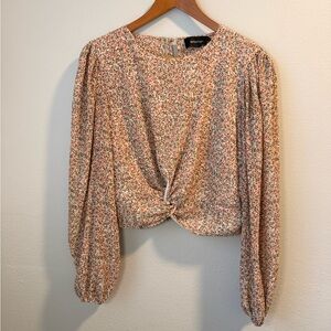 NWT Mink Pink Floral Knot-Front Blouse LARGE